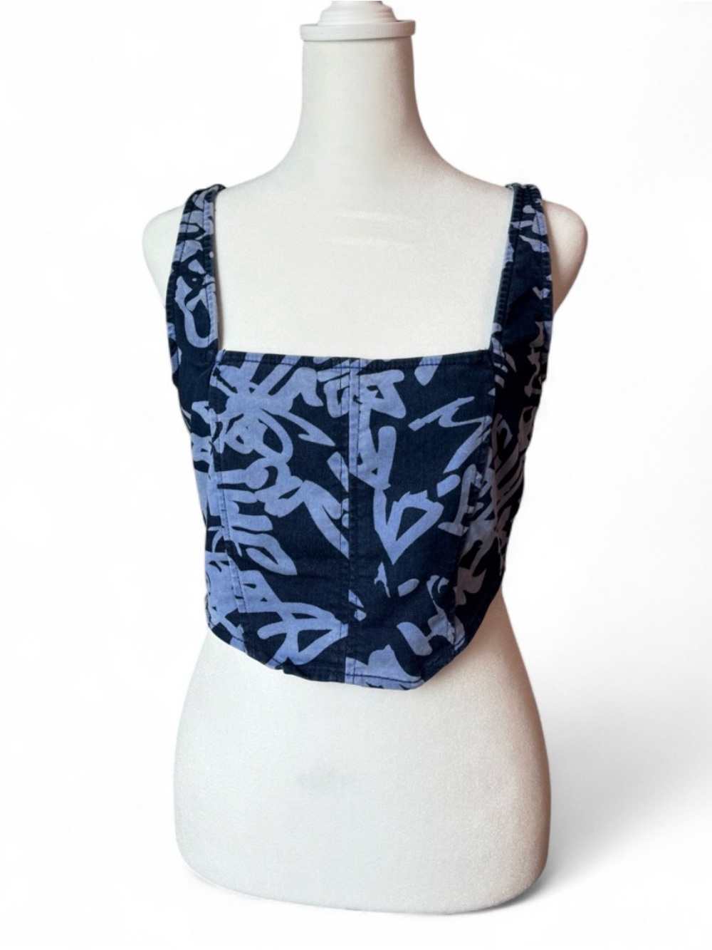 Derek Heart Y2K Graffiti Print Corset Crop Top Zip Back Size M